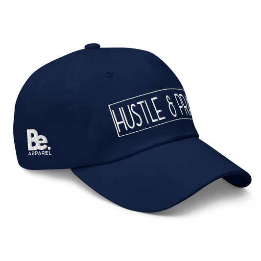 HUSTLE & PRAY - Navy & White Embroidered Dad Hat