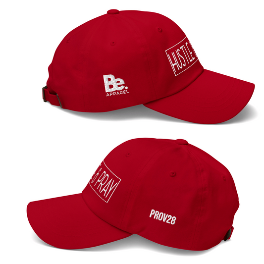 HUSTLE & PRAY - Red & White Embroidered Dad Hat