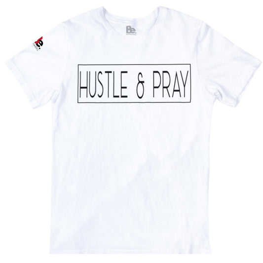 HUSTLE & PRAY - White Tee Black Print