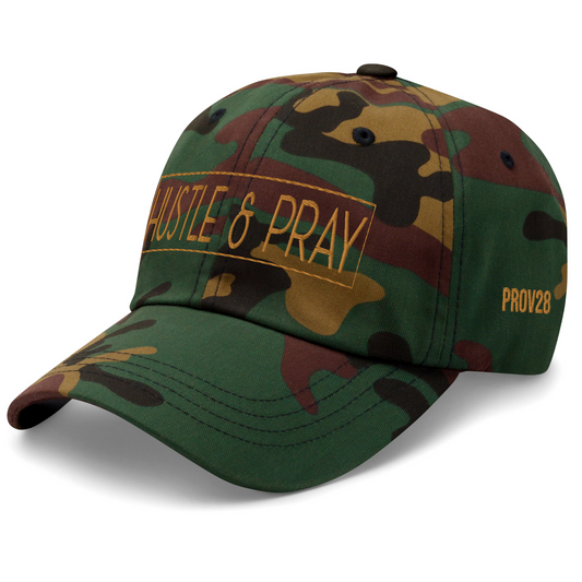 HUSTLE & PRAY - Camo Embroidered Dad Hat