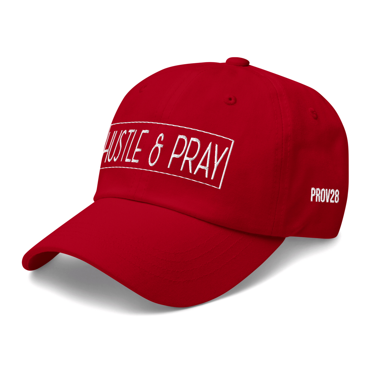 HUSTLE & PRAY - Red & White Embroidered Dad Hat