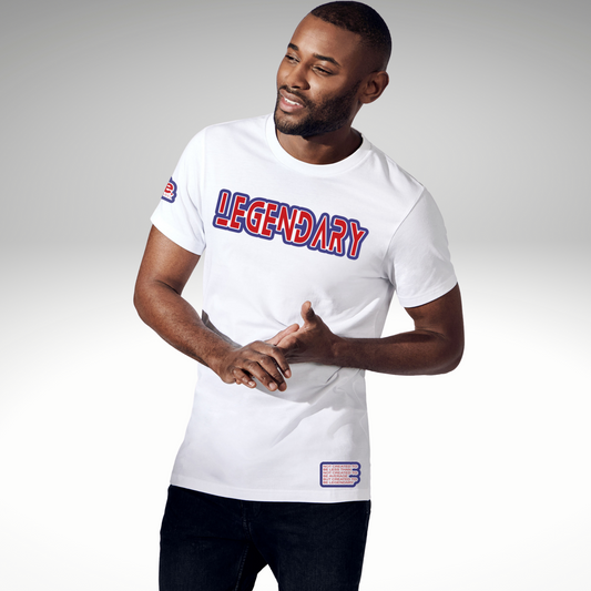 LEGENDARY MANTRA TEE - PUFF Print Red & Navy on White Tee