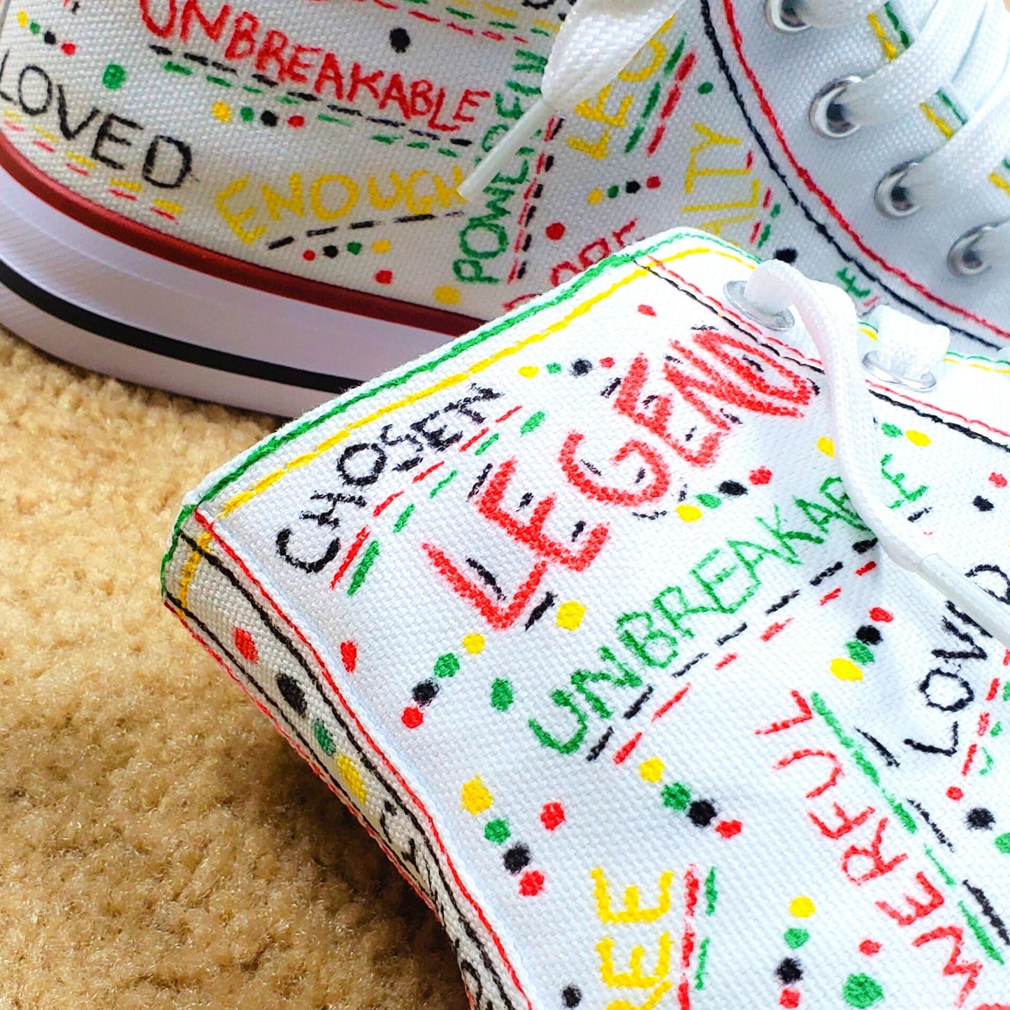 BE. CUSTOMIZED CANVAS SNEAKERS - Womens White Multicolored