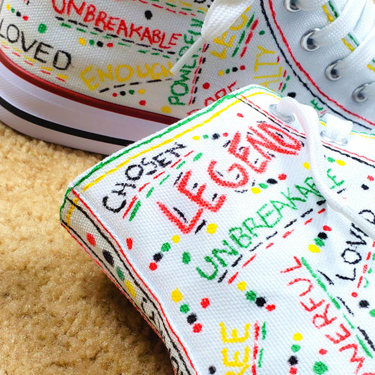 BE. CUSTOMIZED CANVAS SNEAKERS - Womens White Multicolored