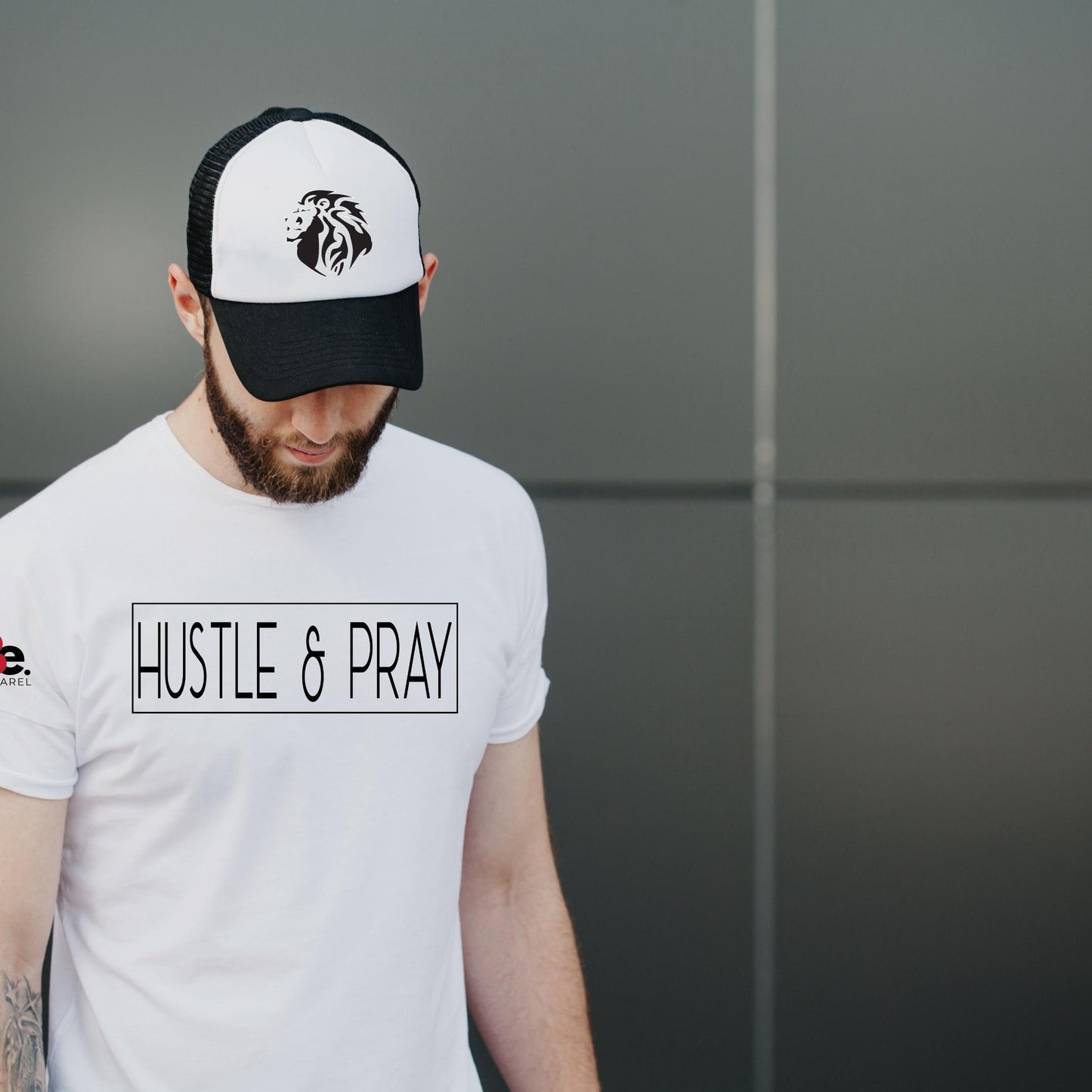 HUSTLE & PRAY - White Tee Black Print