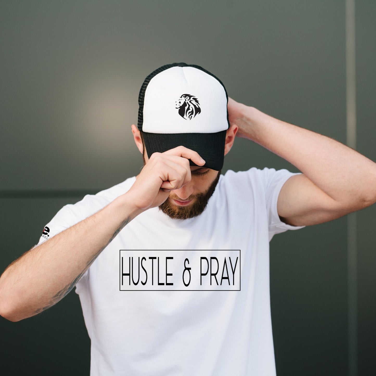 HUSTLE & PRAY - White Tee Black Print