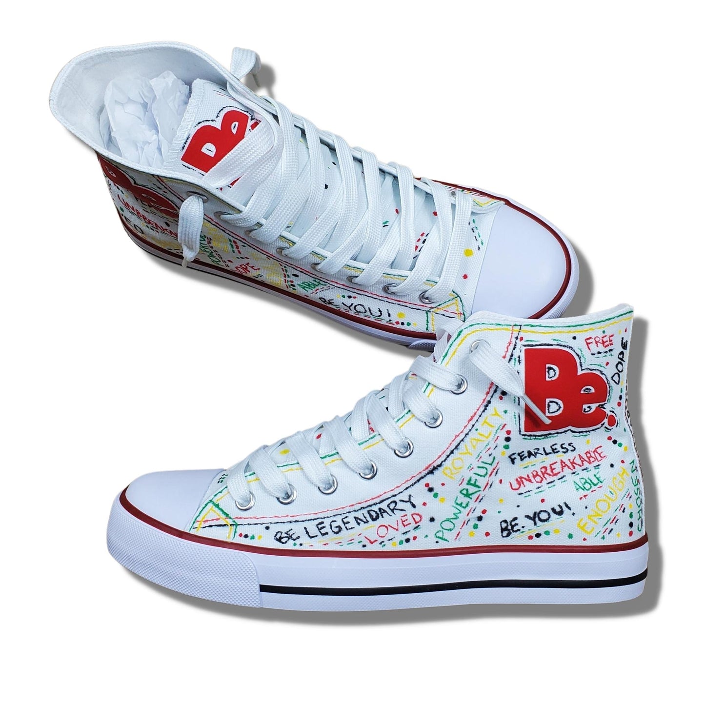 BE. CUSTOMIZED CANVAS SNEAKERS - Womens White Multicolored