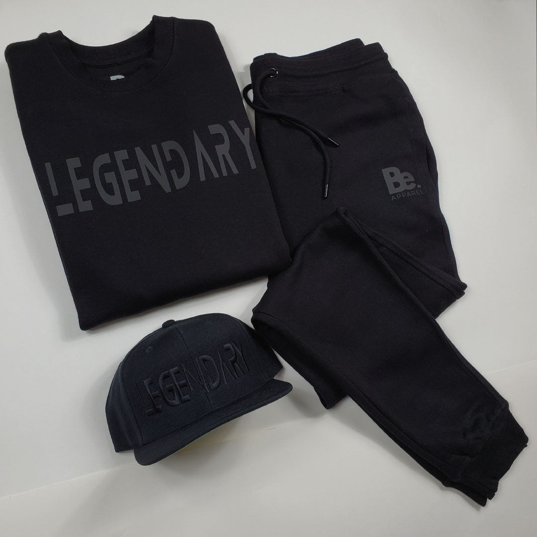 LEGENDARY PREMIUM BLACK ON BLACK SWEATSHIRT AND JOGGER SET (UNISEX)