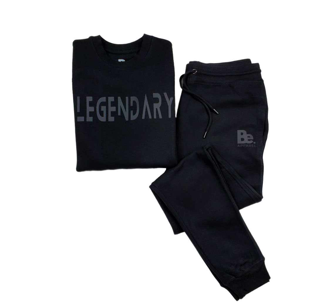 LEGENDARY PREMIUM BLACK ON BLACK SWEATSHIRT AND JOGGER SET (UNISEX)