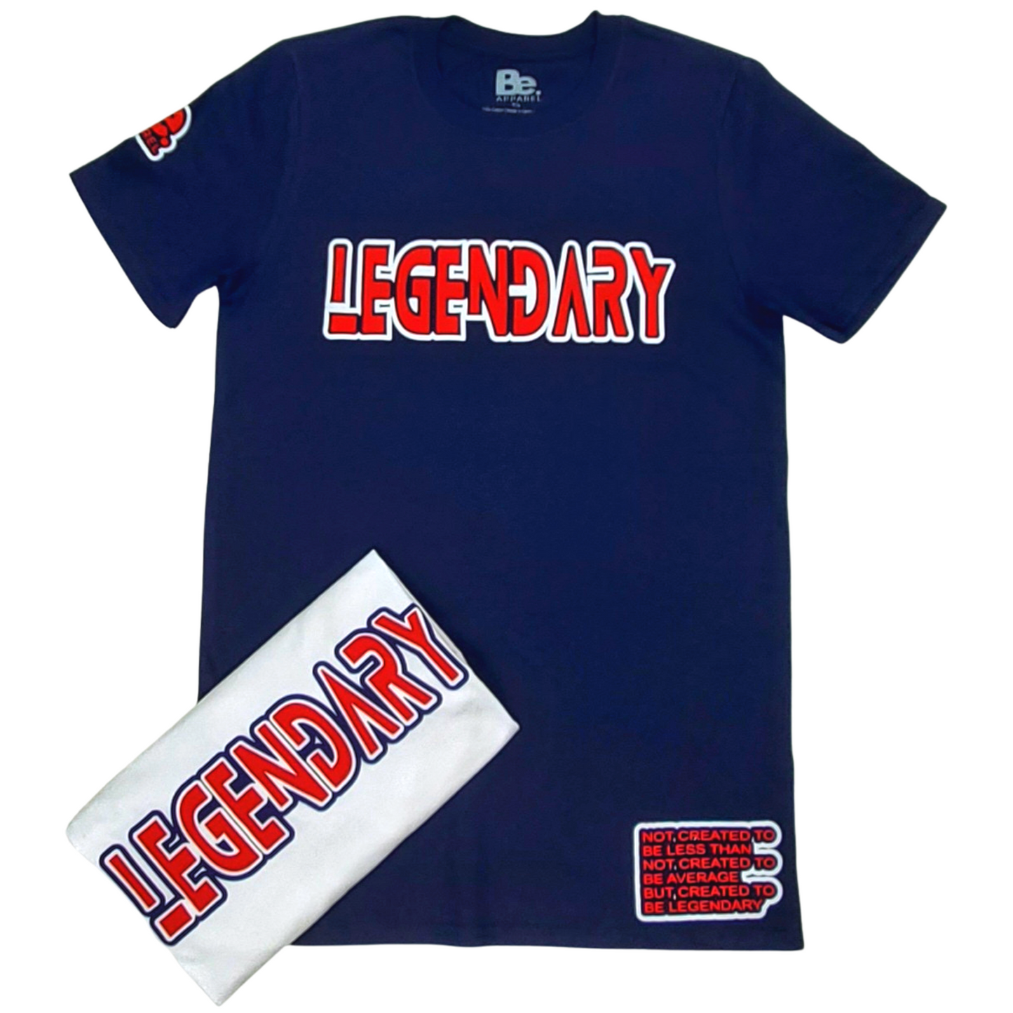 LEGENDARY MANTRA TEE - PUFF Print Red & White On Navy Tee