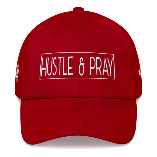 HUSTLE & PRAY - Red & White Embroidered Dad Hat