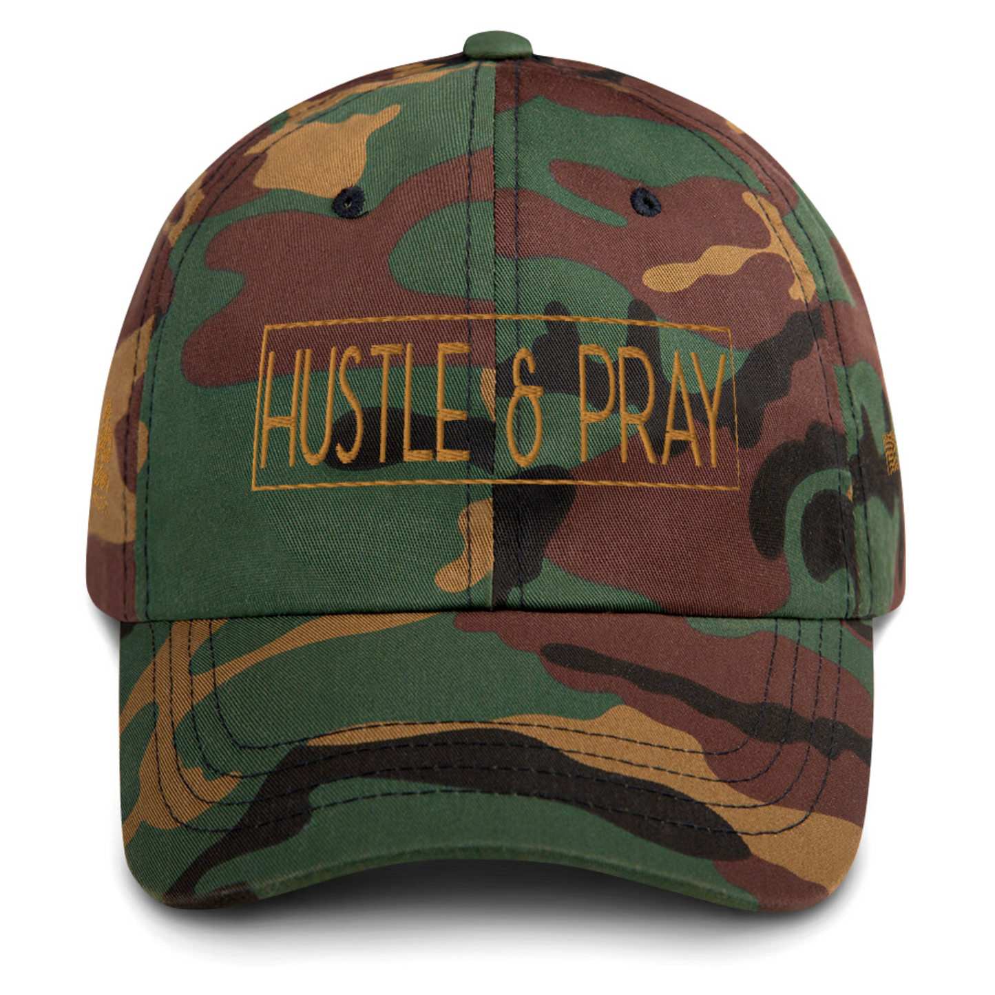 HUSTLE & PRAY - Camo Embroidered Dad Hat
