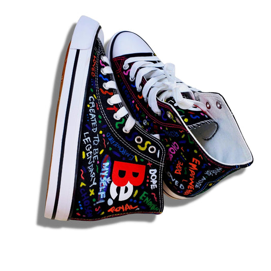BE. CUSTOMIZED CANVAS SNEAKERS - Womens Black Multicolored