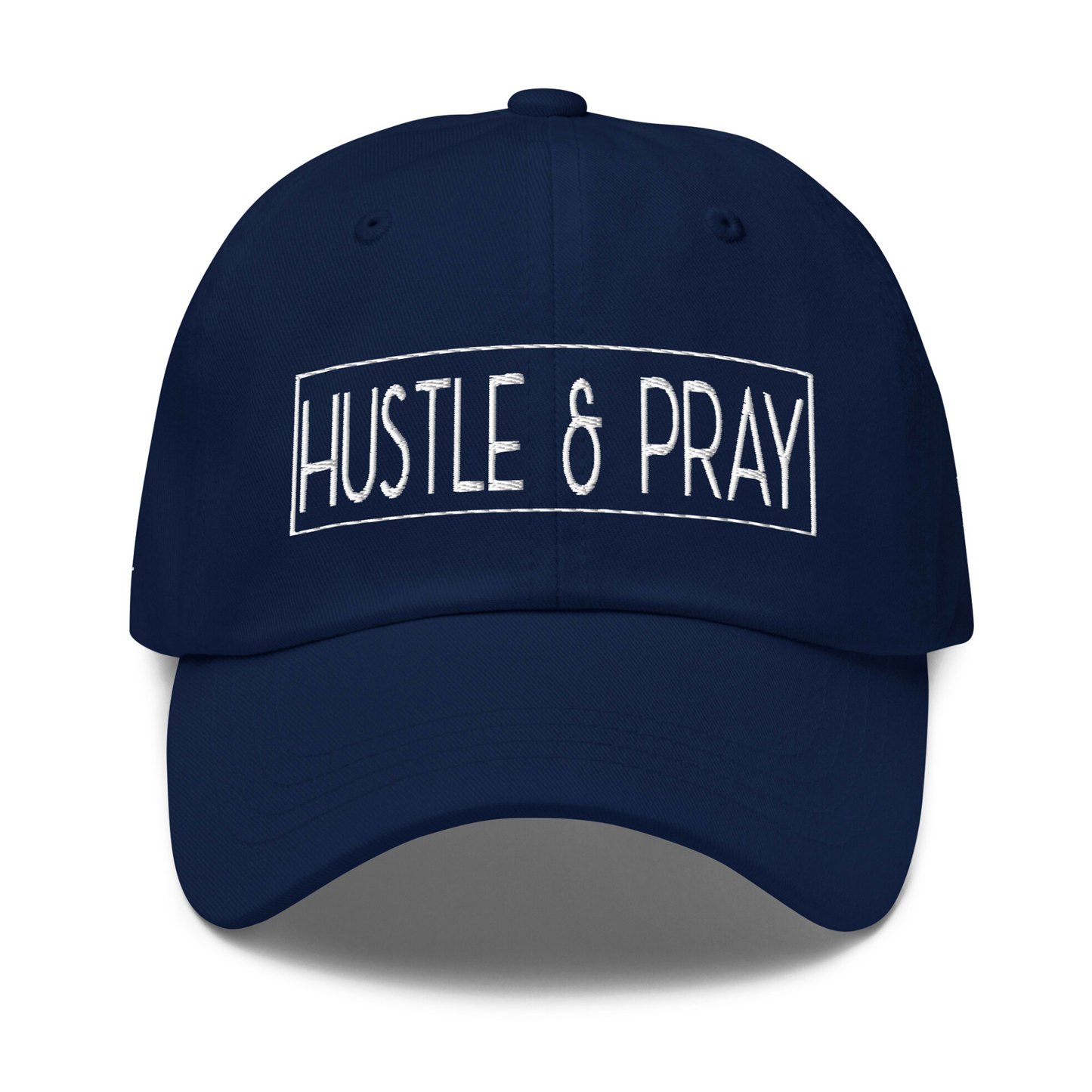 HUSTLE & PRAY - Navy & White Embroidered Dad Hat