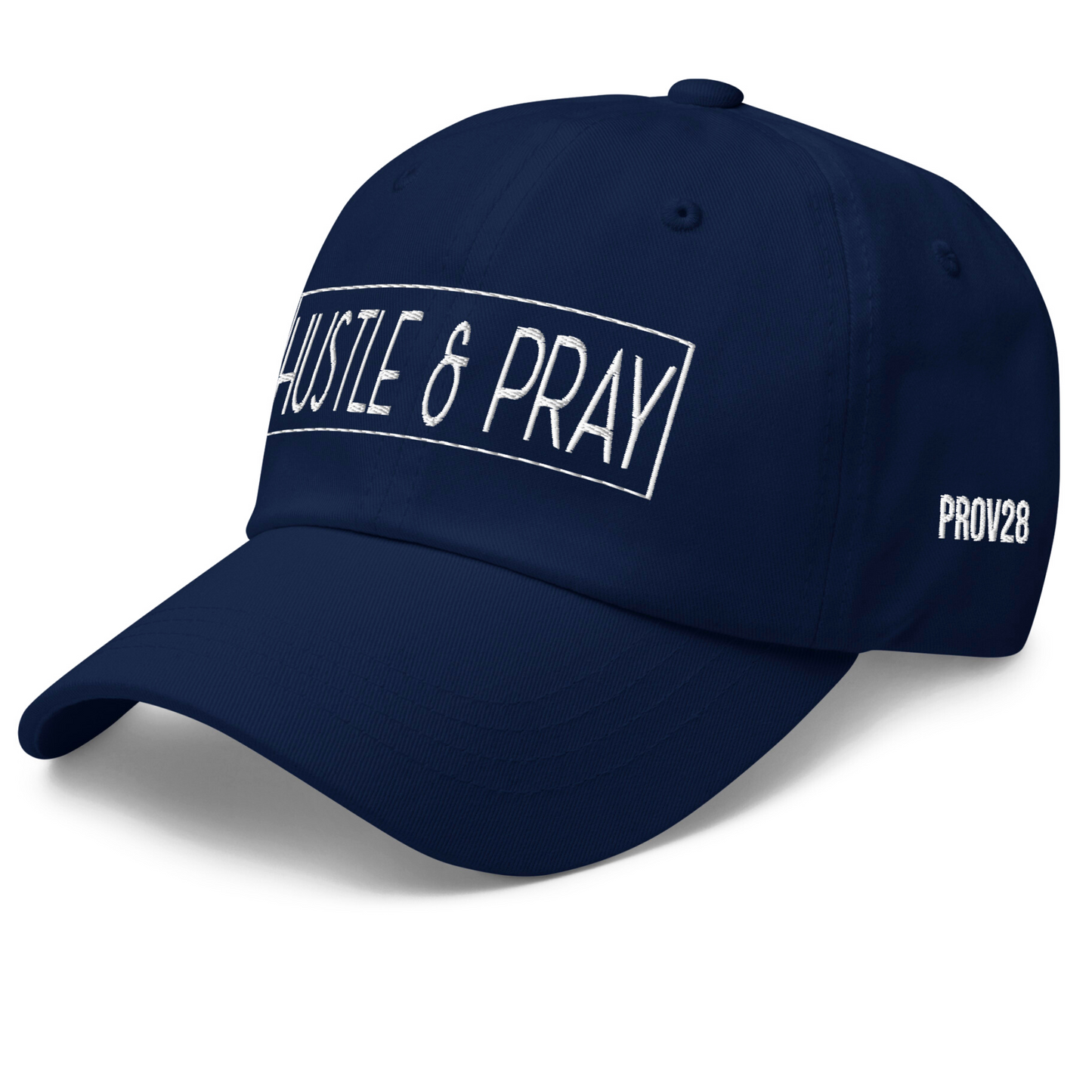 HUSTLE & PRAY - Navy & White Embroidered Dad Hat
