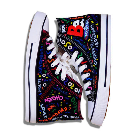 BE. CUSTOMIZED CANVAS SNEAKERS - Mens Black Multicolored