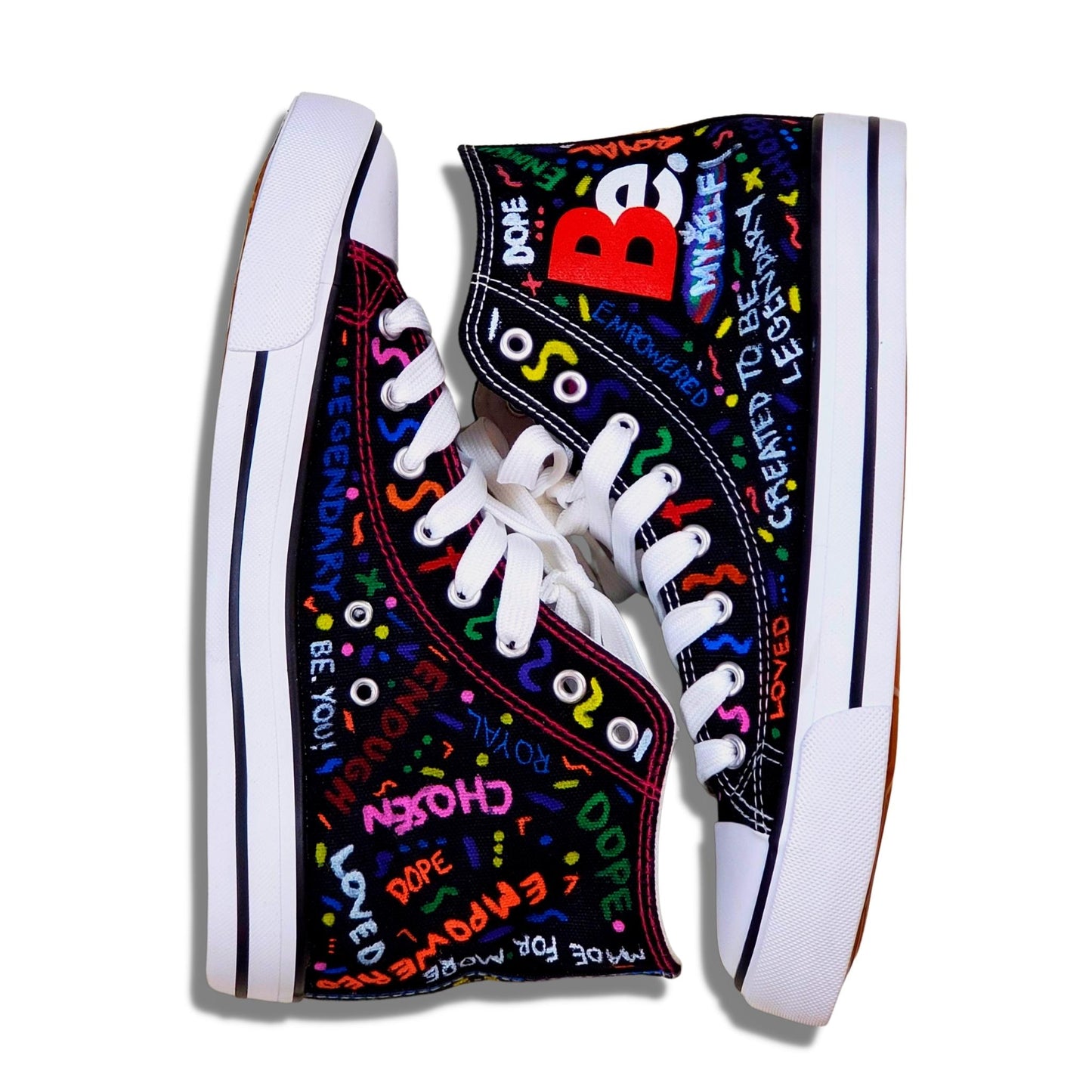 BE. CUSTOMIZED CANVAS SNEAKERS - Womens Black Multicolored